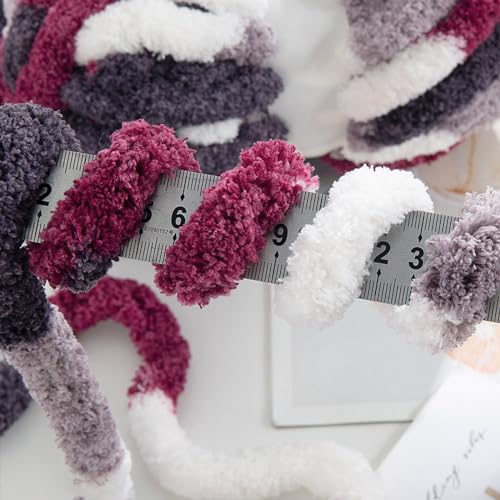 Image of MABOZOO Tie Dye Chunky Yarn for Crocheting 8 Pack,Fluffy Jumbo Chenille Yarn,Soft Plush Yarn Bulky,Giant Thick Fuzzy Yarn for Hand Knitting or Arm Knitting,Purple Multi (26 yds,8 oz Each Skein)
