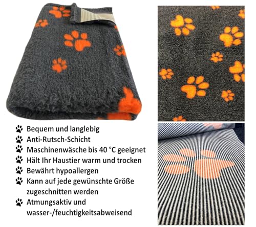 elropet Hundematte vetbed für kleine Hunde & große Hunde/Premium 22mm hohe Qualitätsstufe/Hundedecke S/M/L (Dunkelgrau + orangene Pfote, S 80cm X 50cm)