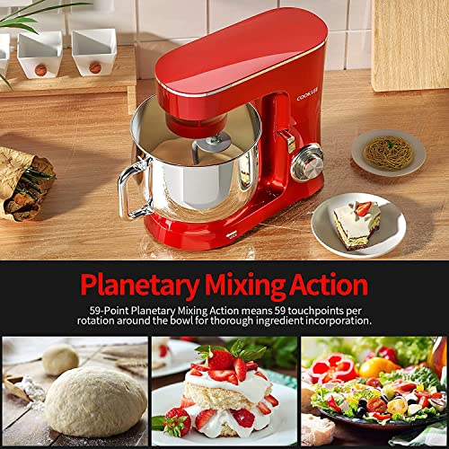 COOKLEE-Stand-Mixer-95-Qt-660W-10-Speed-Electric-Kitchen-Mixer-with-Dishwasher-Safe-Dough-Hooks-Flat-Beaters-Wire-Whip-Pouring-Shield-Attachments-for-Most-Home-Cooks-Ruby-Re