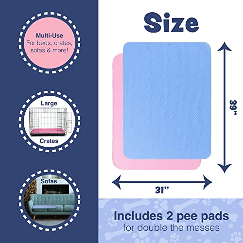 2 Pack Washable Reusable Pee Pads For Dogs | Xl (39" X 31") Blue, Pink | 100% Waterproof & Extra Absorbent | Large Non-Slip Puppy Pads | Pet Training & Housebreaking #TOP1