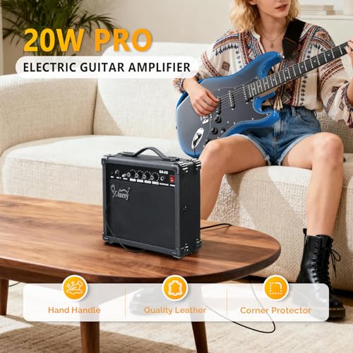 Image of GLARRY Full Size Electric Guitar for Music Lover Beginner with 20W Amp and Accessories Pack Guitar Bag (BLACK & BLUE, 39 inch Right Handed)