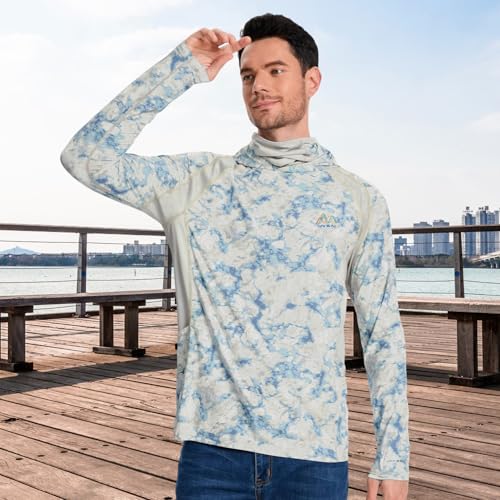 Image of Men's UPF 50+ Hoodie Shirt with Mask Long Sleeve Permanent UV Sun Protection Neck Gaiter Performance T for Outdoor