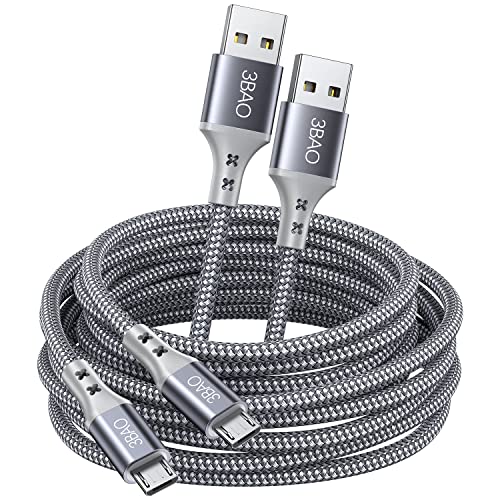 Lot de 2 câbles micro USB tressés pour Android - Compatible avec Galaxy S7 S6 J7 Edge Note 5, manette PS4, Kindle Fire HD 6 7, Huawei, Sony, Nexus, Nokia, etc.