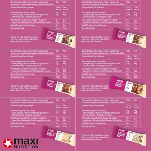 MaxiNutrition Creamy Core Bar MIX BOX, 6 Sorten (12 Riegel x 45 g), Jede Sorte enthält mindestens 14 g Eiweiß pro Riegel, Low Sugar, ohne Zuckerzusatz, ohne künstliche Aromen