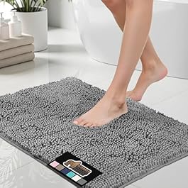 GORILLA GRIP Bath Rug Mat, Thick Soft Absorbent Chenille, Quick Dry Microfiber Mats, Rubber Backing Machine Washable Shower Floor Rugs, Bathmat Runner, Bathroom Home Decor Accessories, 24×17, Grey