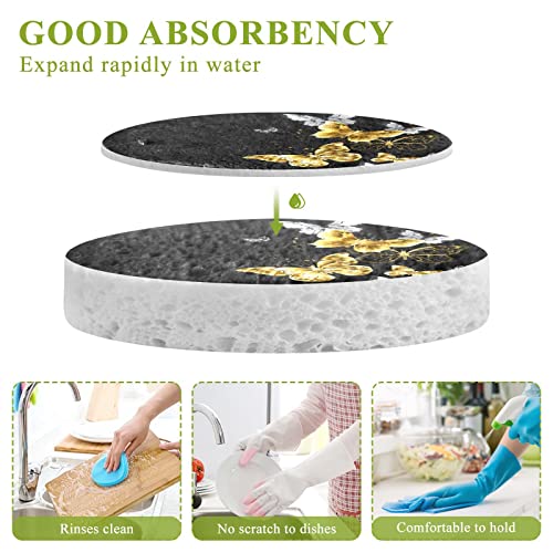 Gold Jewelry Butterflies Cellulose Scrub Sponge Non-Scratch Kitchen Dish Sponges Reusable Scouring Pad For Dishes Pots Glass Grill 3 Packs #TOP3