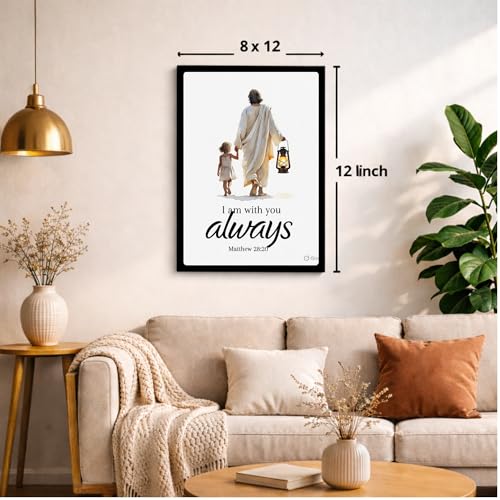 Image of Jesus With Child Wall Art Frame I Am With You Always Matthew 28 20 Christian Wall Decor Bible Verse Photo Frame Religious Gift Home Decor (12X8 Inch A4)