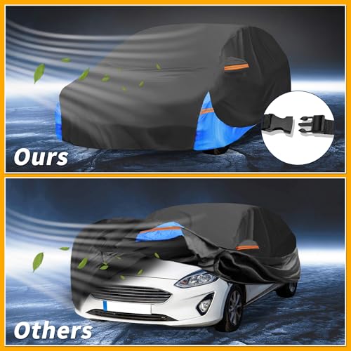 Image of All-Weather Waterproof Car Cover - UV-Resistant Outdoor Full Exterior Protection for Ford Fiesta Hatchback 210D-PU Black Blue with Right Side Zipper