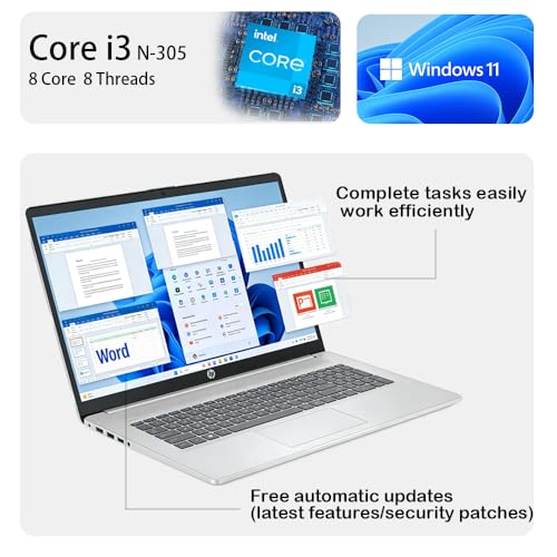 Image of HP 17.3'' Touchscreen Laptop Computer-Window 11 for Business & Home Use, 8-Cores Intel i3-N305, 4GB RAM, 256GB PCIe M.2 SSD, 720 HD Webcam, HDMI, Num Pad, Wi-Fi 6, 1 Year Office 365
