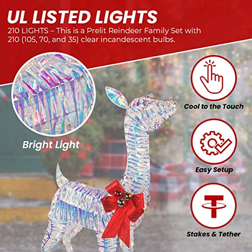 3 Piece Iridescent Reindeer Family - Lighted Deer Set - 210 Lights 52" Buck 44" Doe 28" Fawn - Large Deer Family For Indoor Or Outdoor Christmas Decorations Yard Art (Iridescent Deer Set) #TOP4