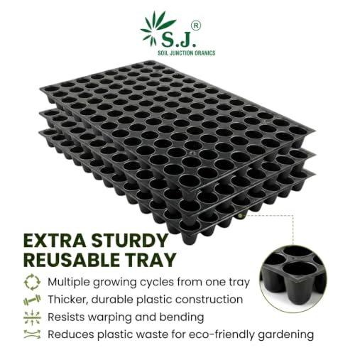 Image of SJ Organics 104 Cell Seedling Tray - Pack of 5 | Heavy Duty Germination Tray for Seed Starting, Indoor Gardening & Plant Nursery Use