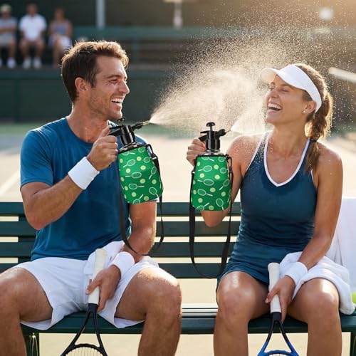 Image of Hushee 1.5 Liter Water Mister for Sports Personal Water Pump with Full Neoprene Jacket and Built in Carrying Strap, Manual Sprayer Lawn Pressure Pump Sprayer for Cooling Gym Garden (Tennis,2 Pcs)