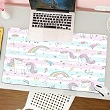 QRFASFZO Großer Mauspad - 80x30cm Gaming-Mauspad mit genähten Kanten, Nicht rutschender Unterlage,Nahtloses Muster mit niedlichen Feen-Einhörnern. Perfekt für Kinderbekleid,Schreibtischmatte und Maus