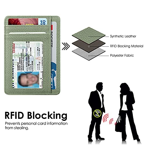 Image of FINTIE Slim Minimalist Front Pocket Wallet, RFID Blocking Credit Card Holder Card Cases with ID Window for Men Women (Sage Green)