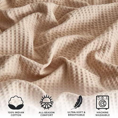 Great Bay Home 100% Cotton Waffle Weave Thermal Blanket. Super Soft Season Layering. Mikala Collection (King, Taupe) #TOP1
