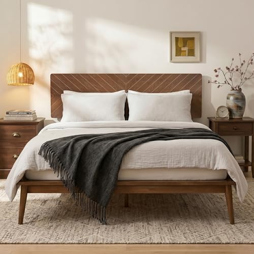 Loki Solid Wood Bed Frame King, Premium Platform Bed with Chevron...