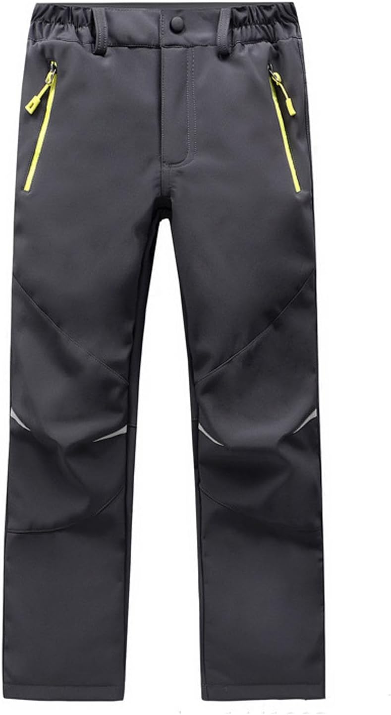 Softshell Hiking Pants Girls Outdoor Trousers Kids Ski Bottoms Elastic Waist Zipper Pockets Stretch Comfy Travel