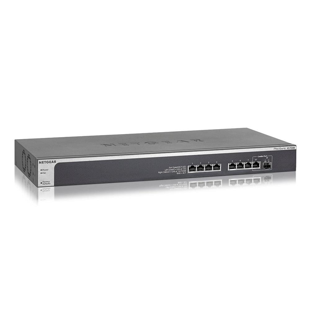 Netgear Smart switch manageable Plus 8 ports 10 Gigabit Ethernet (XS708E) - avec 1 port SFP+ 10 Gigabit, bureau/en rack et protection à vie ProSAFE Noir/Gris