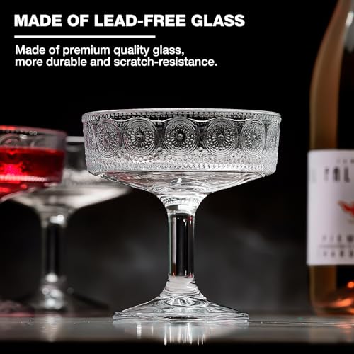 Mfacoy Vintage Coupe Glasses Set Of 4, 7 Oz Embossed Floral Martini Glasses, Unique Cocktail Galssware, Bar Drinking Glasses Set Pefect For Champagne thumb #4