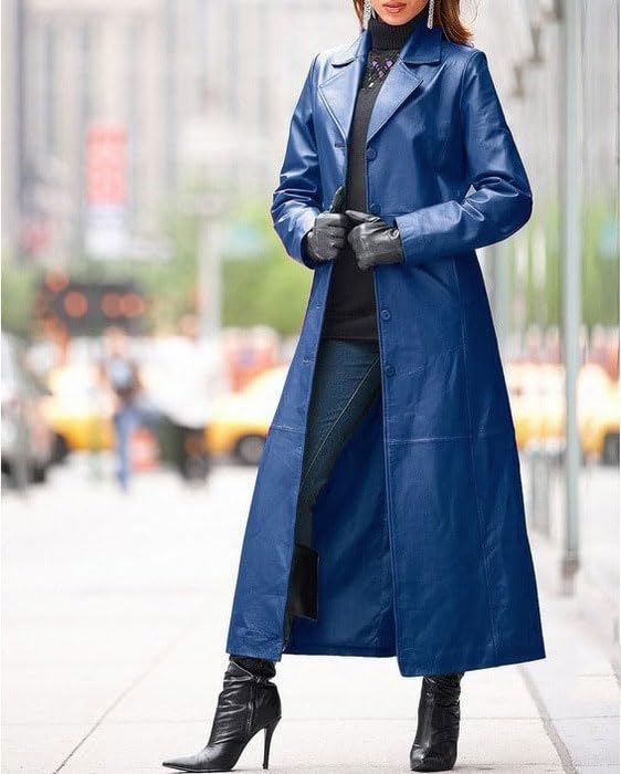 utcoco Womens Faux Leather Trench Coat Classic Lapel Button Down Maxi Jacket 2025 Stylish Overcoat2