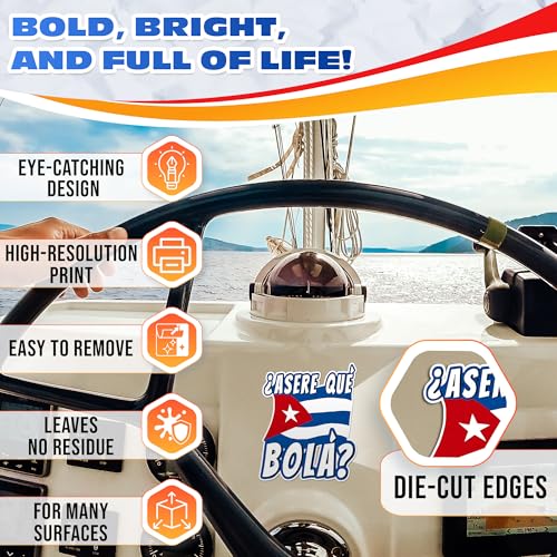 Image of 3 Pcs Cuban Stickers for Cars - Vinyl Car Window Stickers (3 inchx4 inch), Cuban Flag for Car, Laptop, Bumper, Helmet & Water Bottle, Asere Que Bola Decals - Easy Application, Fade Resistant & Waterproof