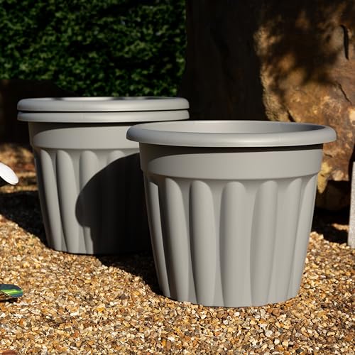 Wham Vista 3 x 50cm Round Plastic Garden Planters | 100% Recycled Plastic | Weather Resistant & Lightweight | Indoor & Outdoor Use | Drainage in UK - Upcycle Grey