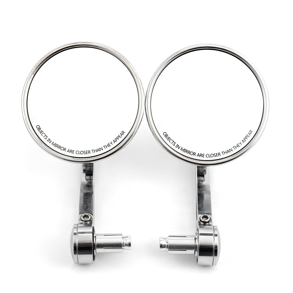 4 ‘’ rétroviseurs latéral de moto guidon miroir final E24 miroir latéral rond pour Cafe Racer Bobber Chopper Scooter (Argent)