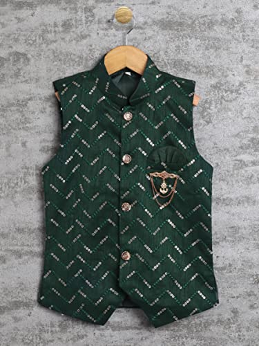 Image of AHHAAAA Kids Ethnic Silk Blend Waistcoat, and Kurta Pyjama Set for Boys 488