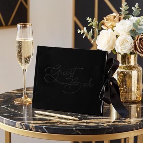 Image of Panelee Wedding Guest Book with Pen Black Velvet Reception 144 Page Sign in Book Wedding Memory Papers Elegant Guestbook for Bridal Shower Party Guest Visitor