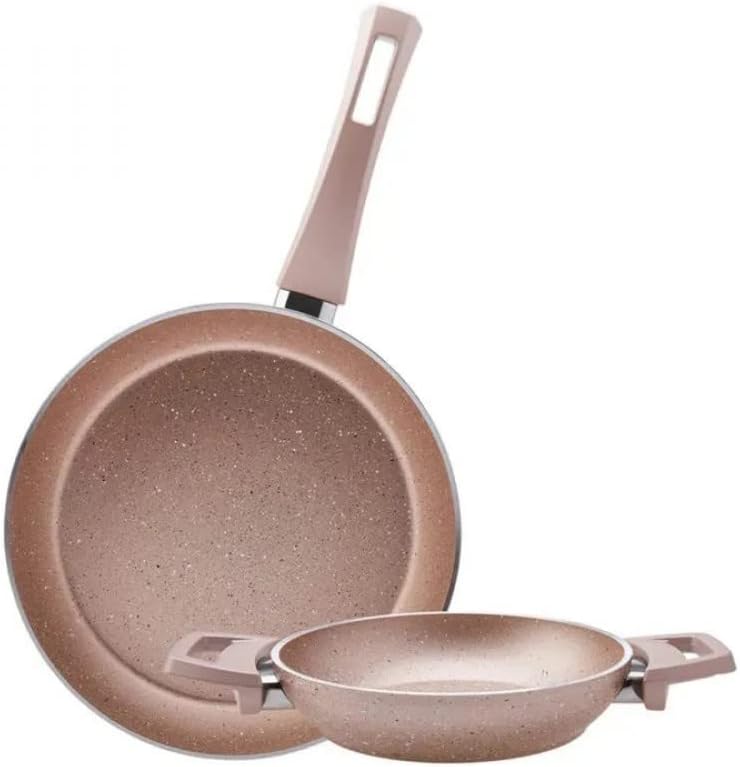 KARACA BioGranit Non-Stick Pan Set, 2 Pcs, Rose Gold, Healthy Non-Stick Coating, 7 Times More Resistant Against Scratches, Grill and Frying Pan Set, Convenient, Easy to Clean