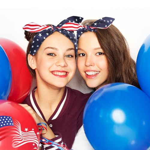 Image of 2Pcs 4th of July Headbands for Women with Patriotic USA Bows, 4th of July Wide Red White and Blue Knotted Bow Hair BandsBands Fourth of July Accessories Gifts for Memorial Day Independence Day