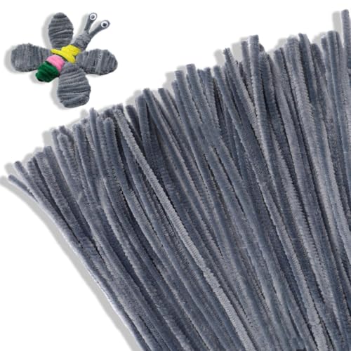 LEADINTOP 手芸モール 単色 100本 工作モール 6mm 高密度モール カラーモール クラフトモール 骨格モール DIY 花束 造形材料 学校 子供 手作り素材 キット クリスマスツリー飾り物 手芸材料 (グレー)
