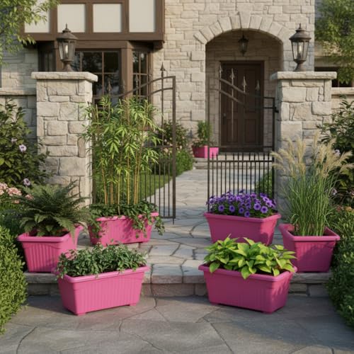 Image of Bianco Rectangular Plastic Pots for Plants, Jupiter Flower Pots for Home, Window Display, Garden (35 x 18.5 x 15 cm) (Pink) (Pack of 6)