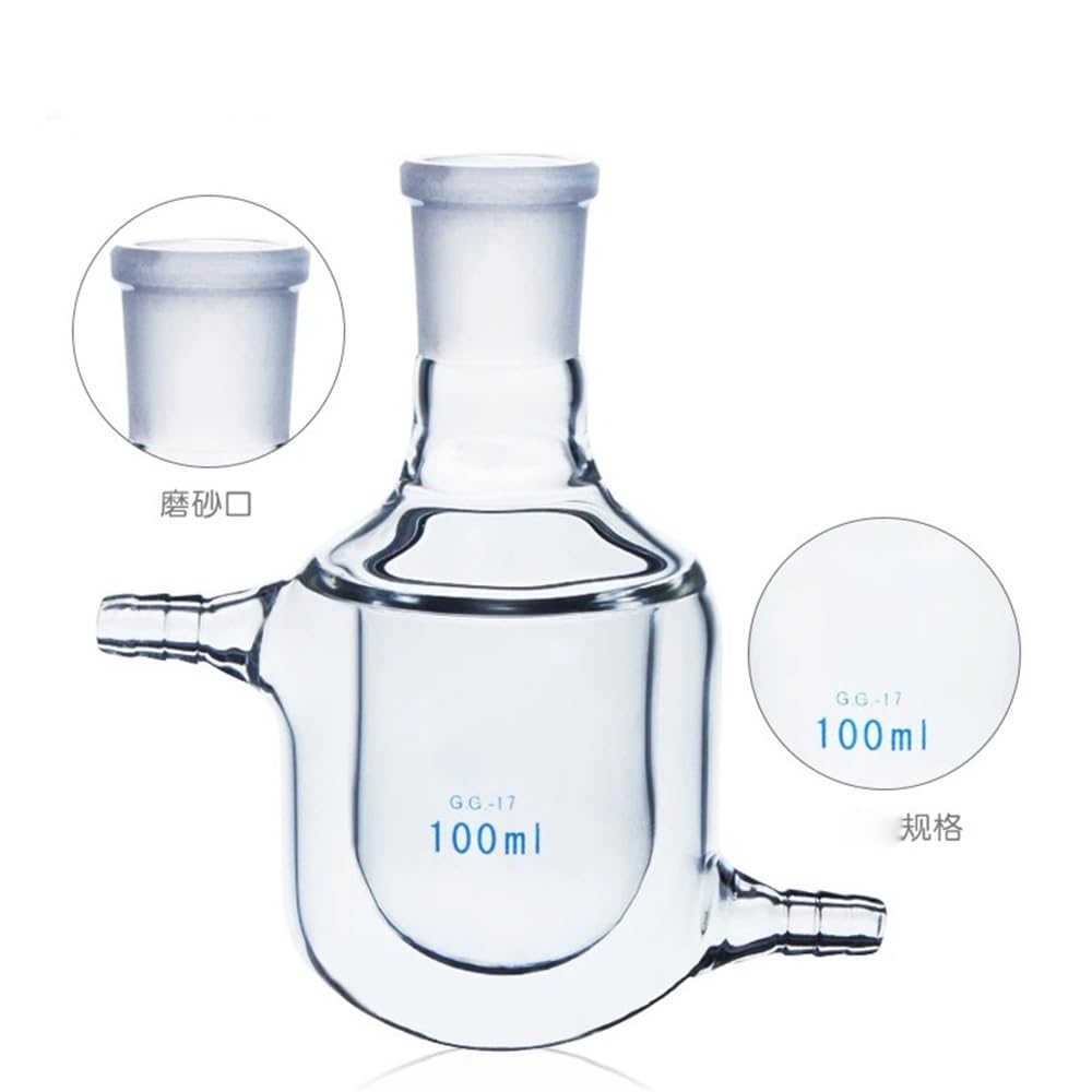 Cristalería de Laboratorio Frasco de reacción con camisa de un solo cuello, matraz de vidrio de pared gruesa, reactores de planta piloto con camisa, laboratorio n.° 24(250ml Caliber 24mm)