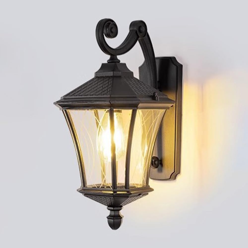 Jadssox Vintage schwarze Wandlaterne, Außenwandleuchte, klares Glas, Coach-Lampe, Außenwandleuchte, wasserdichte Veranda-Beleuchtung, Wandhalterung, Garten, Terrasse, Auffahrt, Wandleuchten