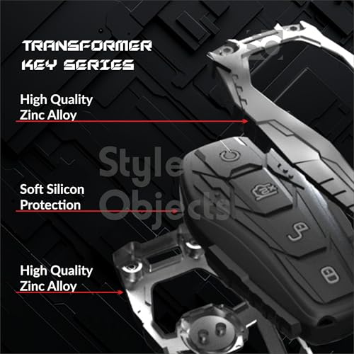 Image of STYLEOBJECT Waterproof Premium Luxury New Transformer Series Soft Silicon Car Key Shell with Keychain & Full Protection 3 Button Metal Smart Car Key Cover for BYD Atto 3, Seal & Sealion 7 Black