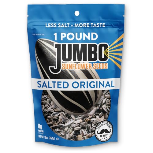 JUMBO Sunflower Seeds to Eat, Salted Original, 1 lb (16 oz) Bags (24 Pack) - Bulk Case, Roasted In-Shell Jumbo Seeds, Resealable Bags