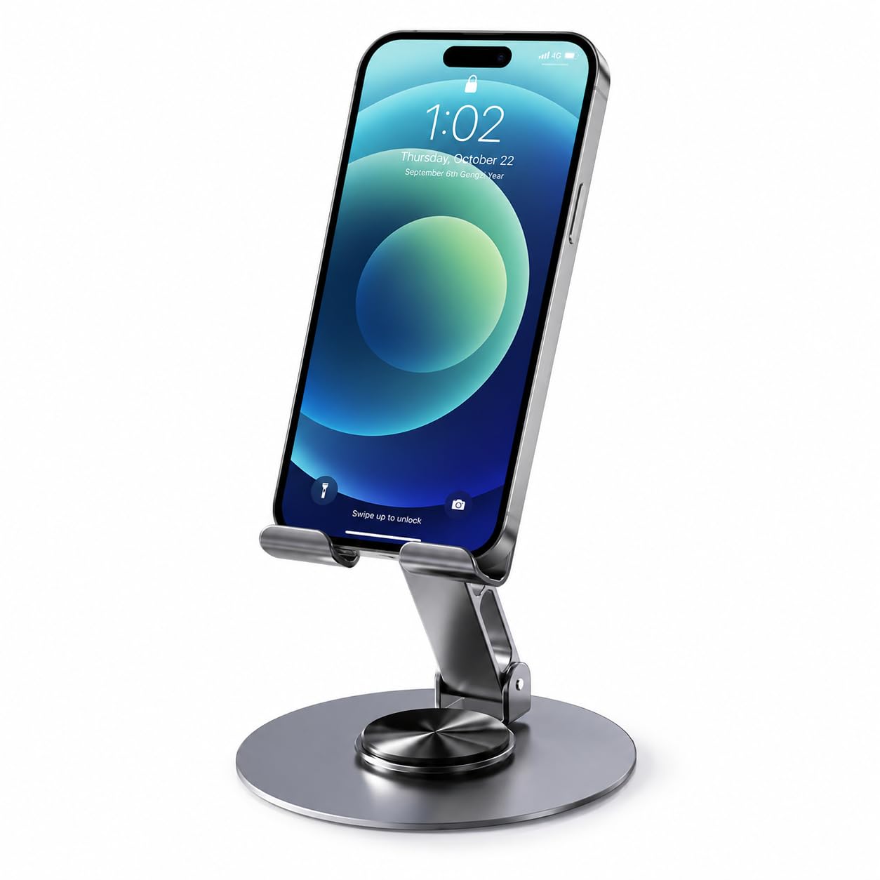 ADTOO Premium Metal Adjustable Mobile & Tablet Stand, 360° Rotating Foldable Phone Holder for Desk, Anti-Slip Design-image-5