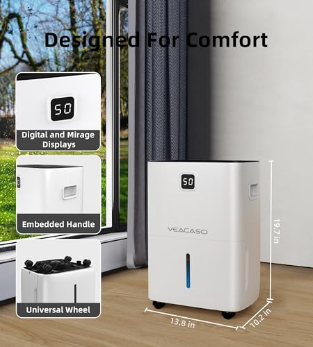 5500 Sq. Ft Dehumidifier for Basement with Drain Hose, VEAGASO 80 Pints Dehumidifiers for Home Large Room Bathroom with Water Tank, Intelligent Humidity Control, Auto Defrost, 24H Timer, Child Lock - Thumbnail 6