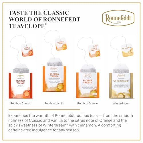 Ronnefeldt Teavelope Rooibos Vanilla Chai – Naturally Caffeine-Free South African Red Herbal Tea with Natural Orange & Vanilla Flavor – 25 Individually Wrapped Tea Bags