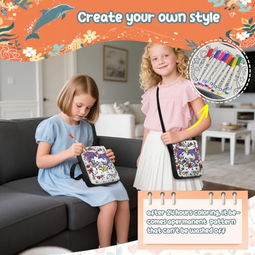Color Your Own Bag Doodle Animals Coloring Crossbody Bag for Girls with 8 Pcs Markers3