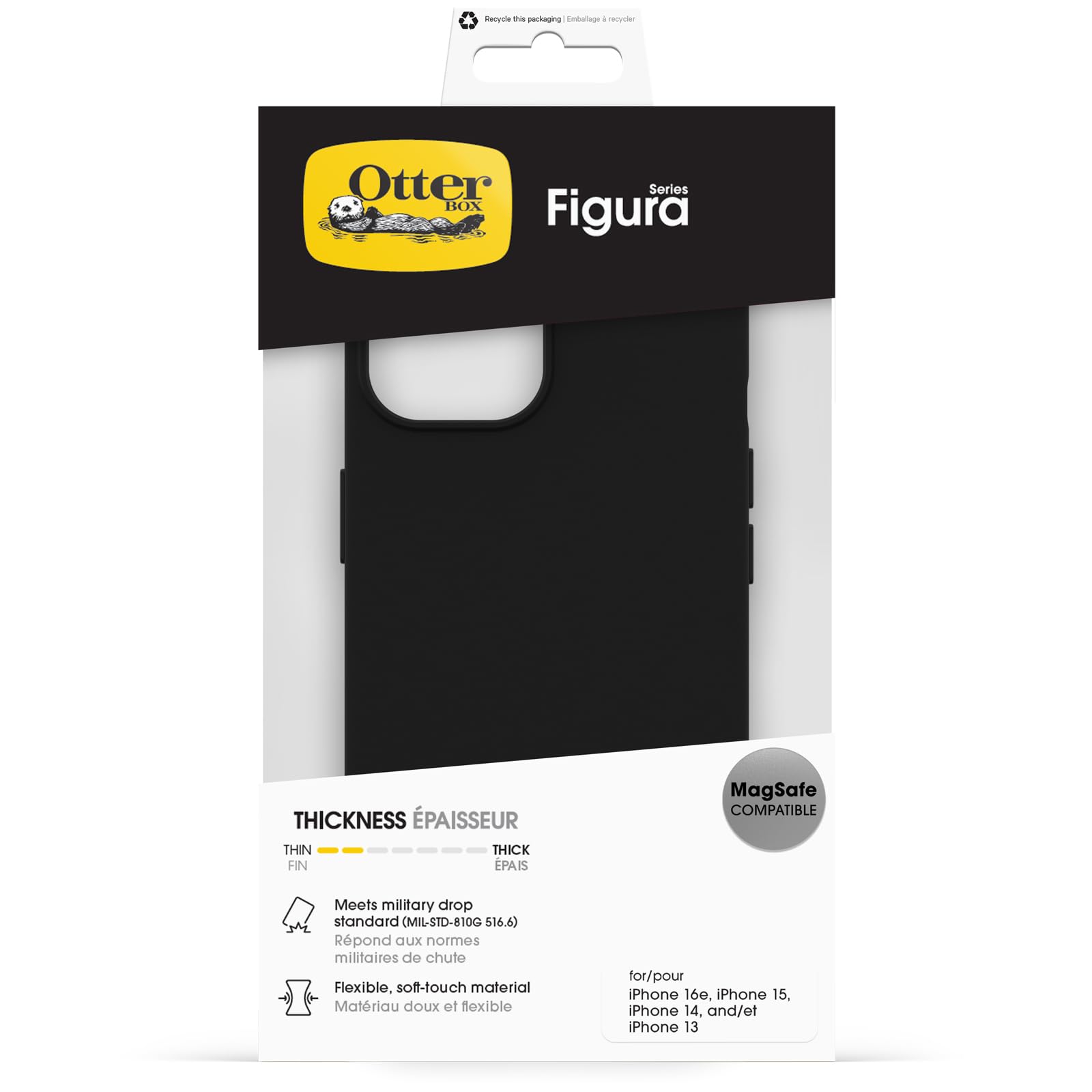 Otterbox Funda Figura Series MagSafe para iPhone 17e/16e/15/14/13, Resistente a Golpes y caídas, Ultra-Fina, Funda Protectora Fina, Testada con los estándares Militares anticaídas, Negro