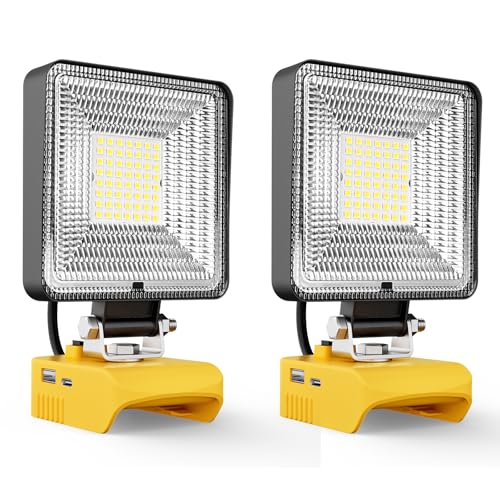 LIVOWALNY 30W LED Work Light Compatible with Dewalt 20V Battery, 2PCS 3000LM Flashlight with USB A &...