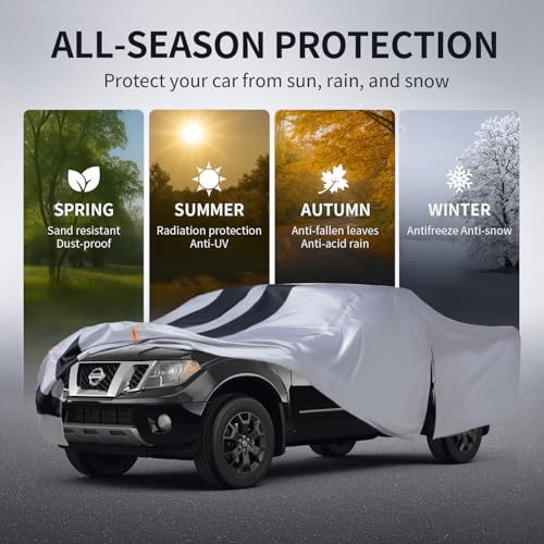 Image of Nissan Frontier Truck Cover Custom Fit 2021-2026 King Cab /Crew Cab Short Bed(4.9'-6.1') With Door Zipper, 10 Layers Pickup Truck Cover Waterproof All Weather,Car Tarp for Wind Dust Sun etc Protection.