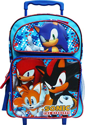 3D Sonic the Hedgehog Rolling Backpack Book Bag Travel Luggage Includes a pack of color pencils