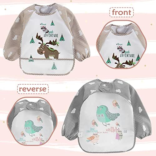 LECTNORE 2Pcs Weaning Bibs with Sleeves, Long Sleeve Waterproof Bibs