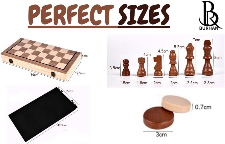 Miniatura 2 de BURHAN Juego de ajedrez magnético y damas (2 en 1) acabado de nogal premium de 15 pulgadas  Diseño plegable y tienda  Juego de viaje hecho a mano