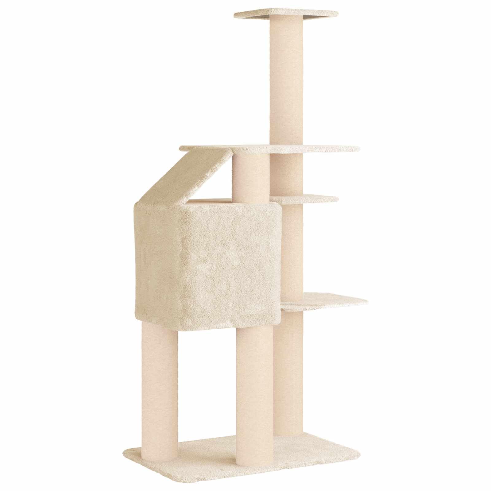 Árbol para gatos con columnas rascadoras de sisal, color crema, 183 cm de altura, muebles rascadores de varios pisos con cueva para gatos y superficies de descanso, árbol de escalada estable
