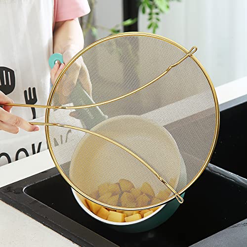 Gold Splatter Screen For Cooking 11.8'', Stainless Steel Grease Splatter Guard For Frying Pan, Fine Mesh Splatter Screen With Resting Feet, Comfort Grip Handle, Safe Cooking Lid, Keeps Kitchen Clean #TOP4