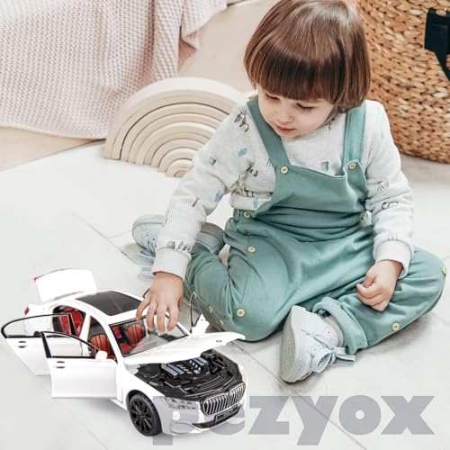 Image of Diecast BMW 7Series 760 THE7 Toy Car 1:24 Scale Model,Pull Back Vehicles Alloy Simulation Supercar with Lights and Sound Also for Car Dashboard,Kids (White)